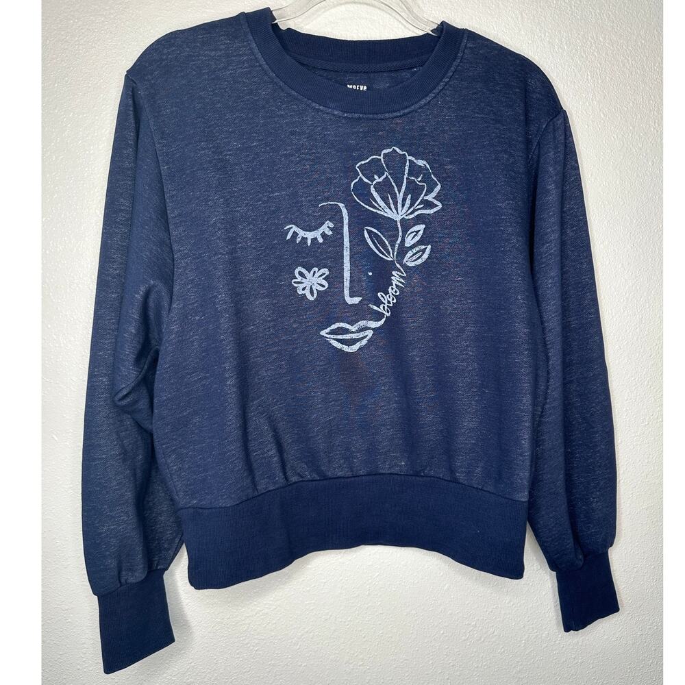 Maeve Navy Blue Visage Graphic Long Sleeve Sweatshirt S - Picture 4 of 15
